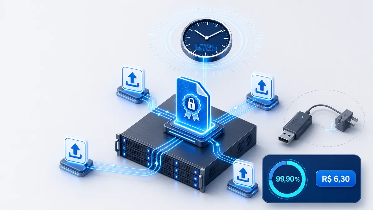 Diagrama de certificado digital A1 sincronizado ao servidor na nuvem para envio automatico de obrigacoes fiscais