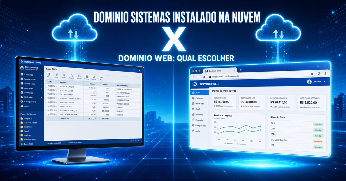 Comparação visual entre domínio sistemas na nuvem e domínio web para escritórios contábeis