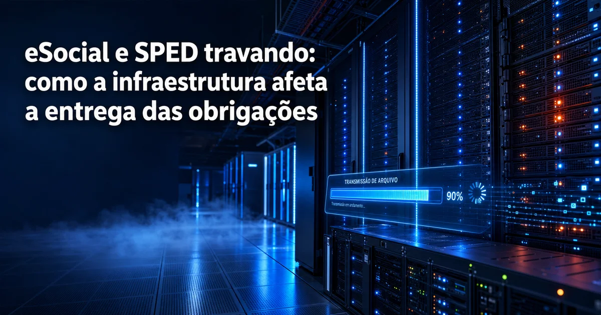 Servidor em nuvem com transmissão travada ilustra esocial travando e sped lento na contabilidade