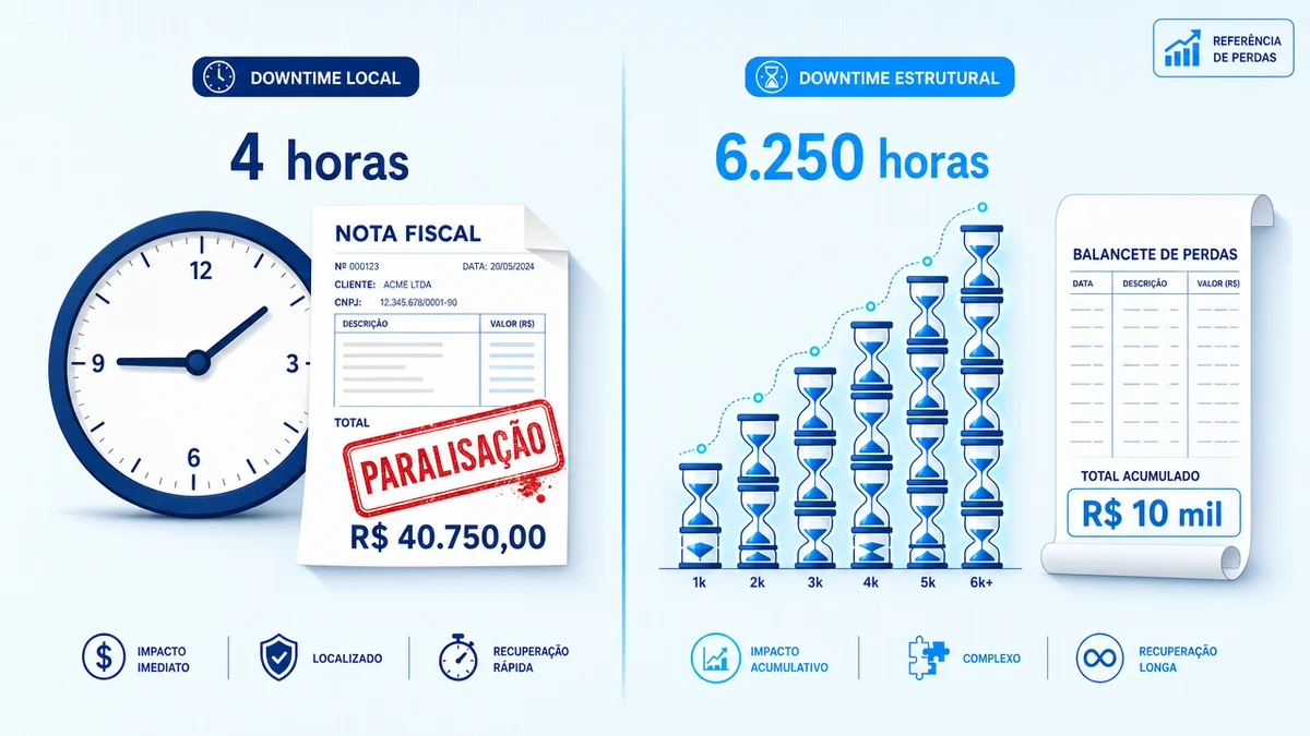 Infográfico compara custo de 4 horas parado e 6.250 horas lentas no acesso remoto do sistema contábil