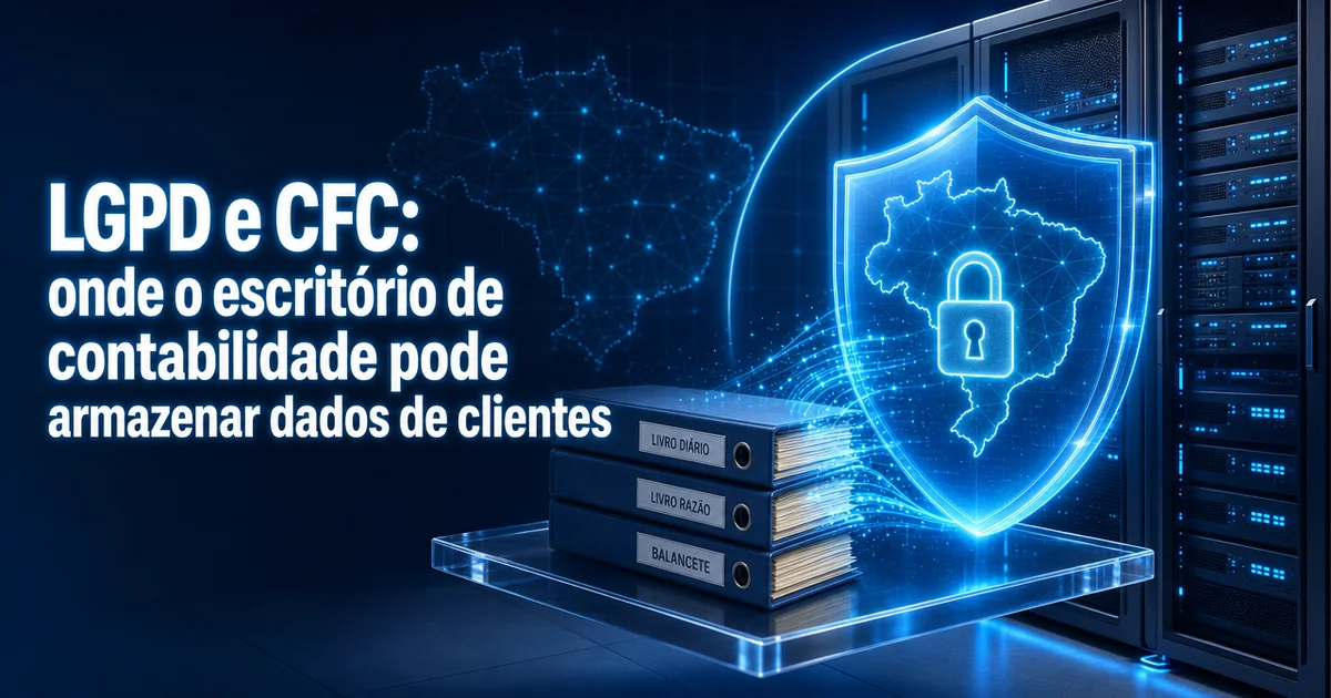 Capa do guia sobre LGPD no escritório de contabilidade mostrando servidor seguro em nuvem nacional